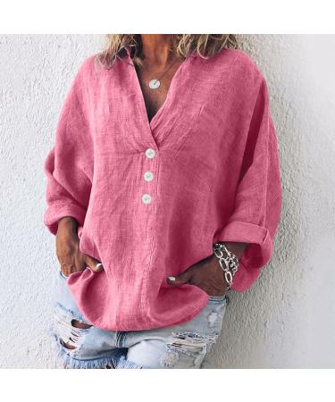 Linen Tops for Women UK Sale Clearance Casual Loose Fit Short Sleeve T-Shirt Round Neck Retro Vintage Shirts Summer Tops Button Down Oversized Tee Tops Tunic Top Work Office Tshirt 1327-qppoj-2-red S - Buy Online on GoSupps.com