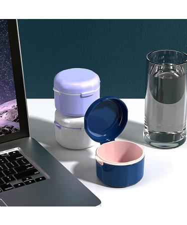 Denture Bath Case with Strainer Basket - False Teeth Storage Cup for Soaking and Cleaning - Blue - Buy Online on GoSupps.com