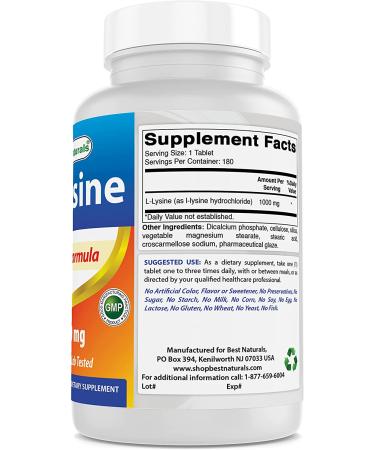 Best Naturals L-Lysine 1000mg 180 Tablets - Pack of 2 - Buy Online on GoSupps.com