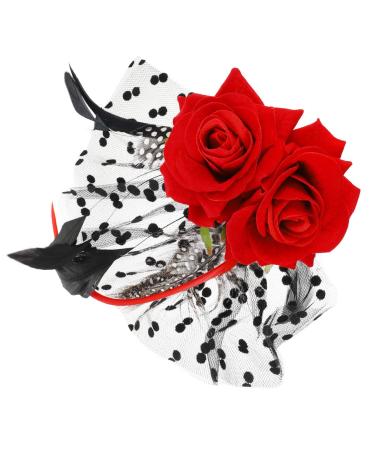 LALAFINA Halloween Red Rose Hairpin Headdress Bridal Dress Hair Accessories Stage Banquet Photo Accessories Hairpin Flower Mesh Hair Clip Fascinator Clip Prom Cloth Flowers Bride