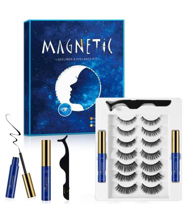 Magnetic Eyelashes Magnetic Eyelashes with Eyeliner updated 3D Magnetic lashes Natural Look and 2 Tubes of Magnetic Eyeliner Set Magnetic lashes Magnetic False Lashes Natural Look-No Glue Needed (7 Pairs)