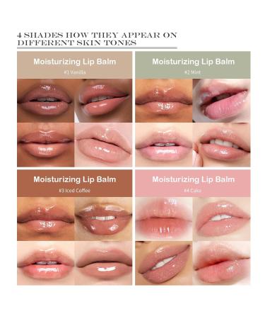 4pcs Lip Balm Hydrating Nourishing Lip Care Formula Lightweight & Non-Sticky Moisturize and Lip Care Gift Box for Women 4 Trending Shades (Vanilla Mint Iced Coffee Cake) #1 Vanilla #2 Mint #3 Iced Coffee #4 Cake - Buy Online on GoSupps.com