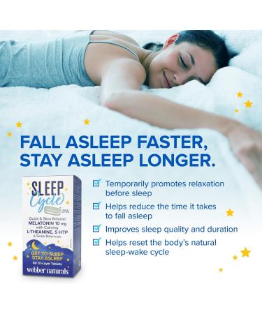 Webber Naturals Sleep Cycle Melatonin with L-Theanine 5-HTP & Sleep Botanicals & Melatonin 10 mg with 150 mg of Magnesium 60 Tablets For Sleep Support Muscle Function and Relaxation Vegan - Buy Online on GoSupps.com