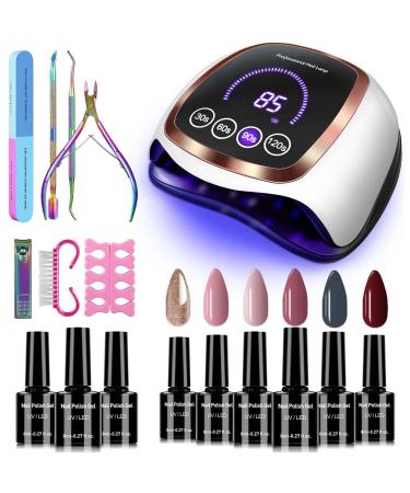 Gel Nail Polish Kit with UV Light  Gugusure 168W LED Nail Lamp with 6 Colors Gel Nail Polish Set  Base&Top Coat and 7pcs Nail Art Manicure Kit DIY Home Gel Nail Polish Starter Kit Gift for Women