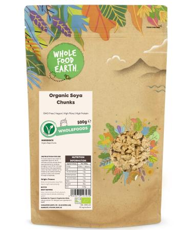 Wholefood Earth Organic Soya Chunks 500g GMO Free | Vegan | High Fibre | High Protein | Certified Organic - Buy Online on GoSupps.com