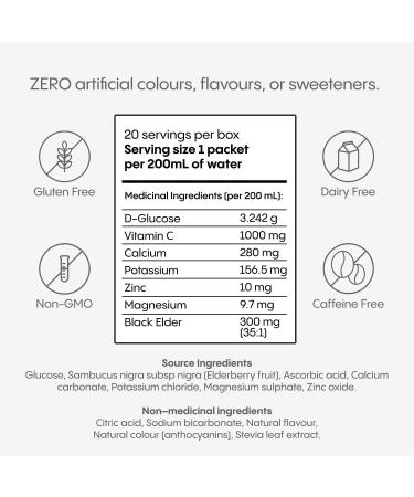 HydraLyte Plus Immunity - Electrolytes + Vitamin C Powder + Elderberry (Sambucus Nigra 35:1 Concentrated Black Elderberry Powder) + Zinc - Daily Hydration Powder With Immune Support for Ages 19+ - Buy Online on GoSupps.com