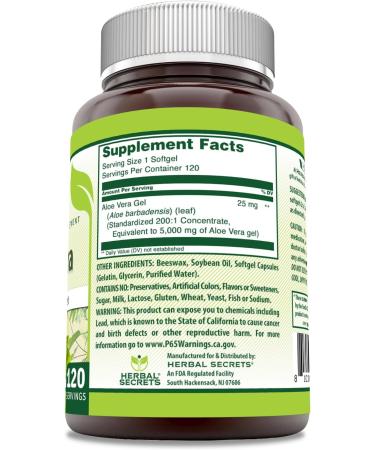 Herbal Secrets Aloe Vera 5000mg 120 Softgels - Natural Dietary Supplements - 120 Count - Buy Online on GoSupps.com