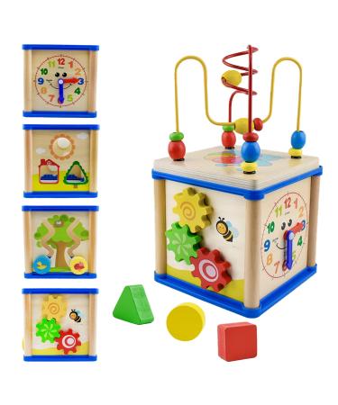 Surplex motor cubes pearls labyrinth 5-in-1 play center activity cube for baby learning toys from 12 months roller coaster Beads Maze Babies Montessori toys gifts for girls & boys