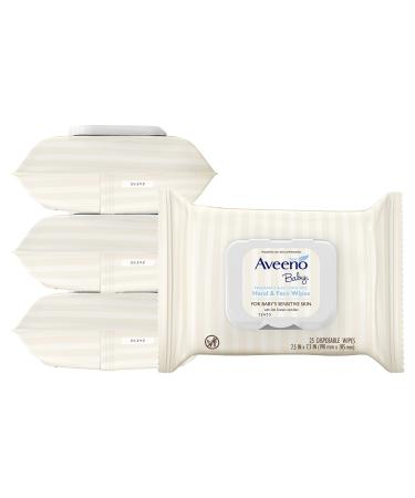 Aveeno Baby Fragrance-Free Hand & Face Wipes with Oat Extract & Aloe, Cleansing & Moisturizing Baby Wipes for Sensitive Skin, Sulfate-, Alcohol-, Paraben- & Dye-Free, Hypoallergenic, 25 ct
