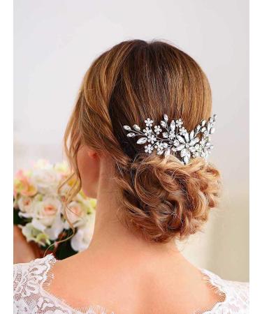 Unsutuo Crystal Bride Wedding Hair Comb - Silver Rhinestone Flower Bridal Hair Piece with Pearls | Women & Girls Accessories - Buy Online on GoSupps.com