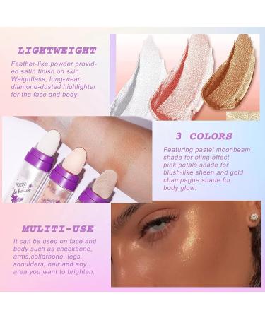 3 Colors Polvo De Hadas Highlighter Powder Stick Set - Shimmer Glitter Trio for Face, Body & Lips | Glow Luminizer Sparkle Fairy Highlighters Kit - Buy Online on GoSupps.com