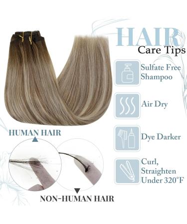 Runature Clip-in Real Hair Extensions - Balayage Ombre Dark Brown to Blonde 40cm 120g 7 Pieces #3/8/22 - Premium Remy Quality - Buy Online on GoSupps.com