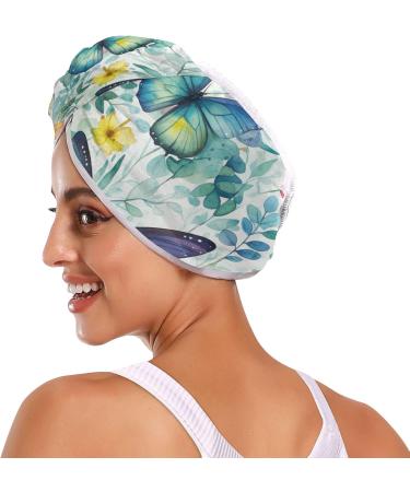 Flowers Butterfly Hair Towel 2 Pack | Super Absorbent Quick Dry Hair Turbans for Women & Girls - Buy Online on GoSupps.com