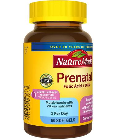 Nature Made Prenatal with Folic Acid + DHA | 60 Softgels | Daily Prenatal Vitamin & Mineral Supplement - Buy Online on GoSupps.com