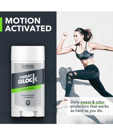 SweatBlock AM Deodorant Antiperspirant - Daily Protection for Men & Women | Coastal Fresh 2.7oz Stick (2 Pack) - Buy Online on GoSupps.com