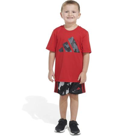adidas Boys Short Sleeve Poly Tee & Camo Short Set 7 - Scarlet - Buy Online on GoSupps.com