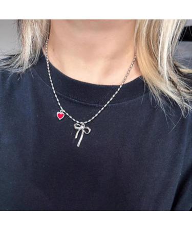 Shop OralGos Vintage Heart Bow Pendant Necklace | Cute Choker Pearl Collar Fashion Clavicle Chain - International Shipping Available - Buy Online on GoSupps.com