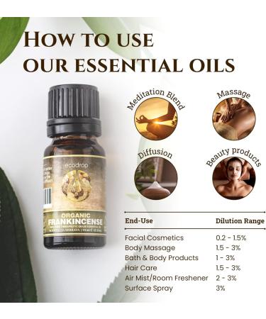 Ecodrop Frankincense Essential Oil 10ml - Cosmos Certified, 100% Pure & Therapeutic Grade for Aromatherapy, Massage and Bath - Buy Online on GoSupps.com