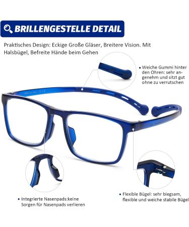 DOOViC Blue Light Filter Reading Glasses - Square Frame Large Lenses Prescription Strength 1216 3.0x - Shop Internationally! - Buy Online on GoSupps.com