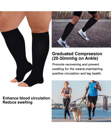Blahhey 5XL Extra Wide Calf Compression Socks Toeless | 20-30 mmHg Plus Size Black | Men Women 5X-Large - Buy Online on GoSupps.com