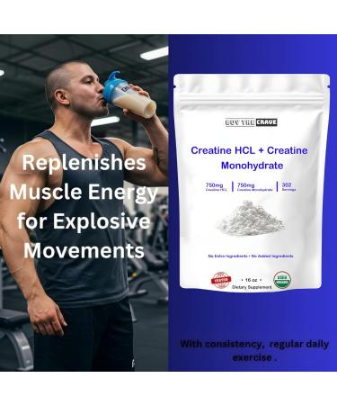 BUY THE CRAVE Creatine HCL + Creatine Monohydrate Mix Less Sour & Easier to Consume Post Workout Muscle Builder for Men & Women Creatine Hydrochloride + Monohydrate 16 OZ (454g) - Buy Online on GoSupps.com