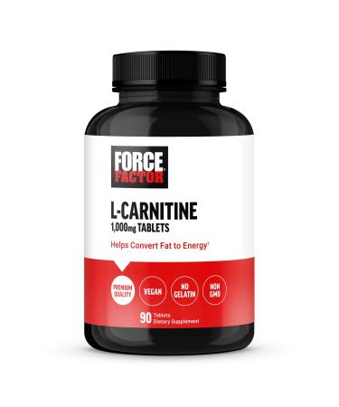 FORCE FACTOR L-Carnitine Supplement L Carnitine Tartrate 1000mg Capsules to Convert Fat Into Energy Support Muscle Recovery and Boost Exercise Performance Vegan Non-GMO 90 Tablets