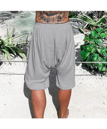 MALAIDOG Men's Baggy Fit Linen Shorts - Grey, X-Large | Casual Summer Beach Cotton Soft Knee Length Outdoor Pants - Buy Online on GoSupps.com