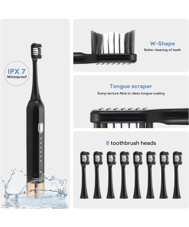 BJJB Adult Electric Toothbrush with 8 Replacement Heads | 60-Day Charge | 6 Modes & 3 Intensity Levels | High Intensity Teeth Cleaning | Hidden Charging | Black - Buy Online on GoSupps.com