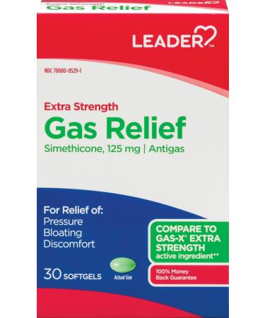 LEADER Gas Relief Simethicone 125mg Antigas Softgels Relieves from Stomach Discomfort and Gas Anti Flatulence Fast Bloating Relief 30 Softgels Pack of 3