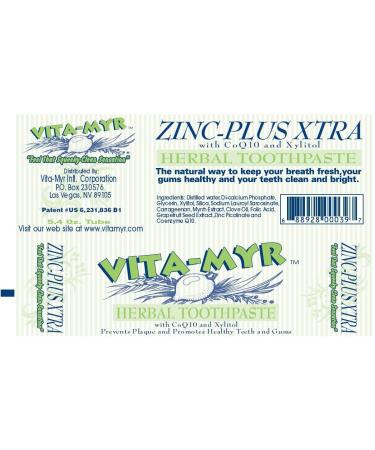 12 Pk VITA-MYR Herbal Zinc Plus Xtra Natural Toothpaste - Safe & Effective 5.4 oz - No Sugar No Fluoride No SLS No Aspartame No Saccharin - Buy Online on GoSupps.com