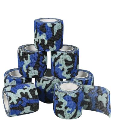 Qigui 8 Roll Self -adhering Cohesive Bandage camouflage adhesive tape cohesive bandage pavement association finger pavement adhesive tape bandage fixing association elastic bandage for hunting sport outdoors 5cm blue camouflage