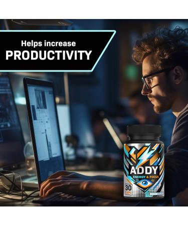 Addy Energy - Focus & Energy Supplement | Adderall Alternative Brain Booster for Sharp Focus & Increased Productivity - 30-Day Supply - Buy Online on GoSupps.com