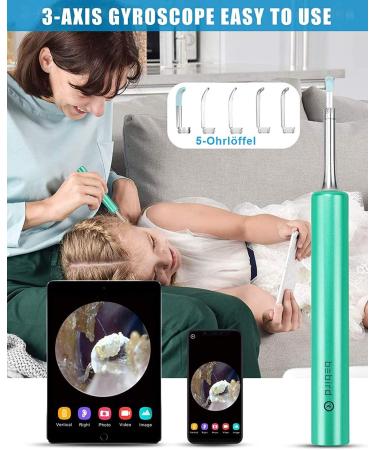 BEBIRD C3 Ear Wax Removal Tool with 1080P HD Otoscope, 6 LED Light, 4pcs Ear Scoops - Green | Ear Cleaner & Earwax Camera for iOS and Android - Buy Online on GoSupps.com