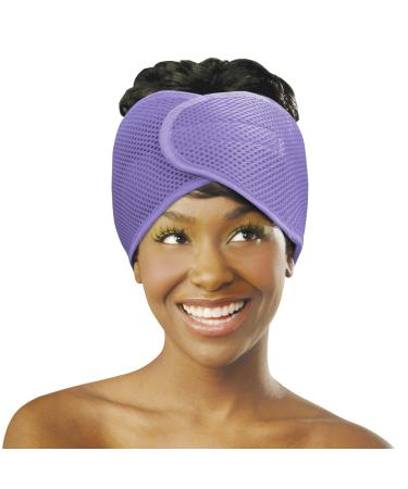 DONNA Deluxe Foam Mesh Wrap | Olive & Vitamin E Treated Headband for Curly Hair Care Face Wash & Makeup | 1PC PURPLE COLOR
