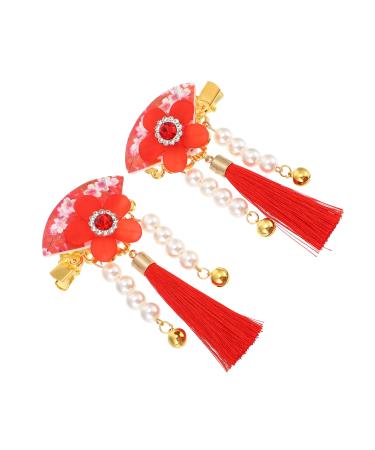 Beatifufu 1 Pair Hair Accessories Tassel Hair Holder Floral Barrette Han-style Hair Clip Hair Styling Holder Floral Hair Grip Hair Styling Pin Antiquity Hair Grip Hair Styling Grip