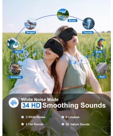 White Noise Sleep Mask Headphones with 34 Nature Sounds | Wireless & Sweat Absorbent Silk Eye Mask for Sleeping | Light Blocking & Timer | Best for Sleeper & Travel | All Black - Buy Online on GoSupps.com