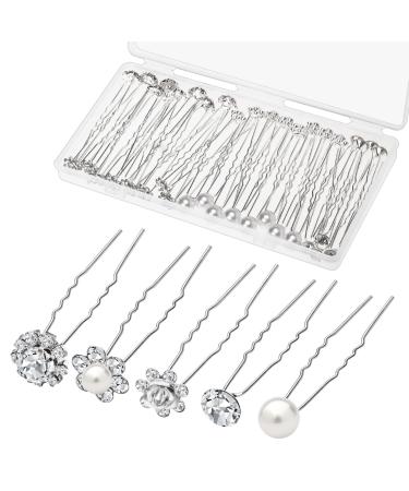 40 Pack Wedding Pearl Hair Pins for Bridal Silver Pearl Rhinestone Hair Pins Wedding Hair Decorations Accessories for Brides Bridesmaids Women Girls 40 Pieces