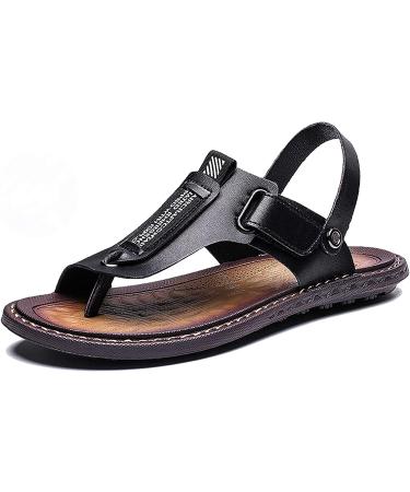 LALKS Men's Orthopedic Closed Toe Sandals Shoes Bunion Corrector Sandals with Arch Support Summer Comfy Outdoor Beach Holiday Leather Slip On Flip Flops Slippers 6.5 Black