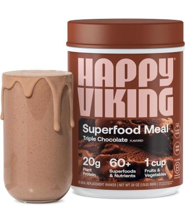 Happy Viking Triple Chocolate | 20g Plant Protein + Superfoods Powder | Created by Venus Williams | Plant-Based, Vegan, Gut-Friendly, Low Carb, Keto | Complete Meal Replacement | 1 Canister (24 oz.)