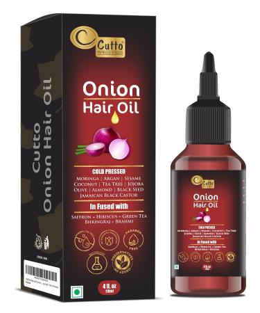 Onion Hair Oil (4 fl.oz / 118 ml) I Enriched with a blend of 15 oils and extracts I Supports long  lustrous & shiny hair I No mineral