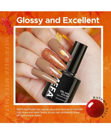 MEFA Gel Nail Polish Set 6 Colors Autumn Gel Nail Polish Glitter Orange Brown Red Gel Polish Set Soak Off UV Gel for Salon Home DIY for Women Yellow Brown - Buy Online on GoSupps.com