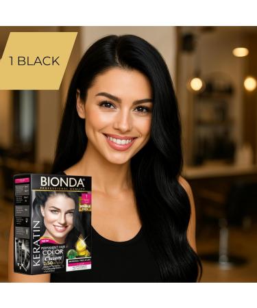BIONDA Professional permanent hair color Color Cream 1 black 200ml double pack keratin & moringa care longlasting intense color with shine 100 gray hair coverage - Buy Online on GoSupps.com