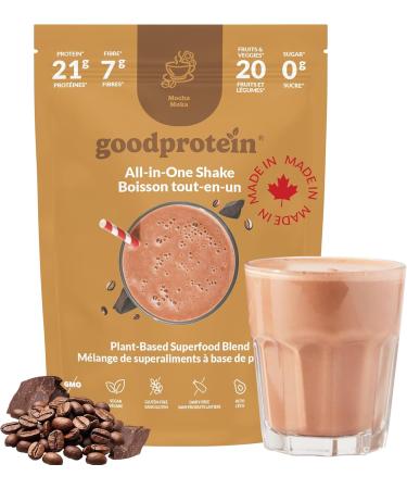 Good Protein Vegan Plant-based Protein Powder 100% Natural Non-GMO Dairy-free Gluten-free Soy-free No Added Sugar and Nothing Artificial. Mocha All-in-One Shake 440 grams Mocha 440 g