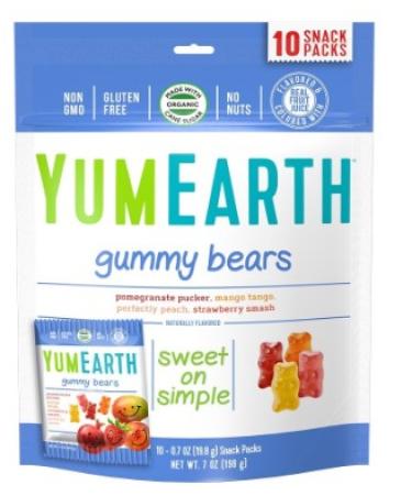 YumEarth Gummy Bears Assorted Flavors 10 Snack Packs 0.7 oz (19.8 g) Each