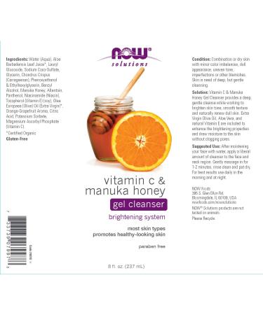 Now Foods Vitamin C & Manuka Honey Gel Cleanser - 8 fl oz | Nourishing & Hydrating Skincare - Buy Online on GoSupps.com
