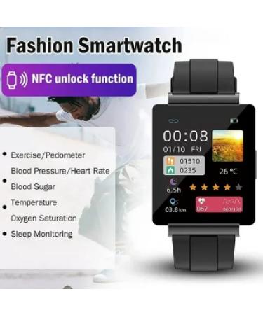 KS01 Non-Invasive Blood Glucose Test Smart Watch New Bluetooth Watch Built  in NFC for Android & iOS (Color : Black)