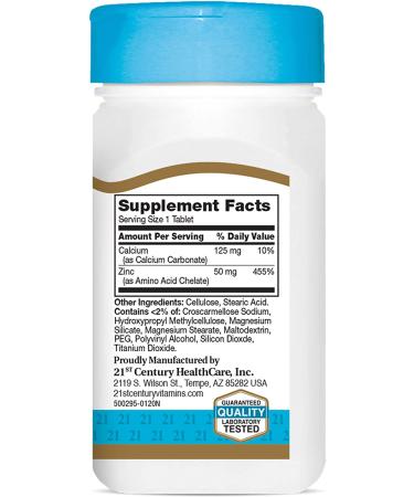 21st Century Zinc Chelated 50 mg - 110 Tablets for Immune Support & Zinc Supplement - Buy Online on GoSupps.com