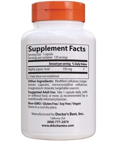 Doctor's Best Alpha-Lipoic Acid 150 mg - 120 Veggie Caps | Antioxidant Support - Buy Online on GoSupps.com