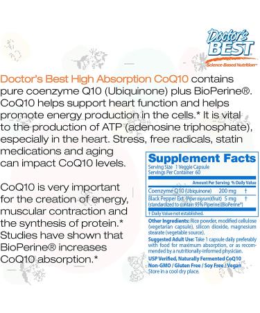 Doctor's Best High Absorption CoQ10 with BioPerine Ã¢â¬â 60 Veggie Caps for Optimal Heart Health - Buy Online on GoSupps.com
