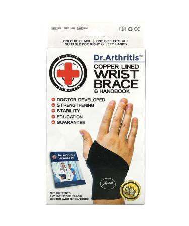 Doctor Arthritis Copper Lined Wrist Brace & Handbook Black 1 Brace